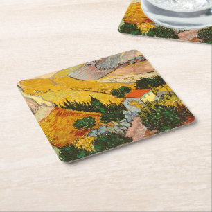 Dessous-de-verre Carré En Papier Paysage avec Maison et PloughmaVincent van Gogh