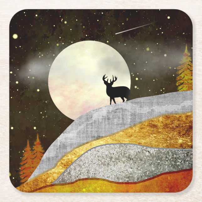 Dessous-de-verre Carré En Papier Paysage de Deer Moon (Devant)