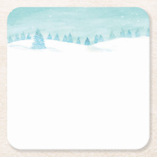 Dessous-de-verre Carré En Papier Paysage De Forêt D'Hiver Neige Avec Des Épinettes