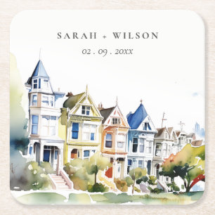 Dessous-de-verre Carré En Papier Paysage de mariage des Painted Ladies de San Franc