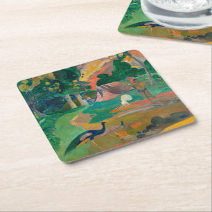 Dessous-de-verre Carré En Papier Paysage de Paul Gauguin Matamoe avec Peacocks