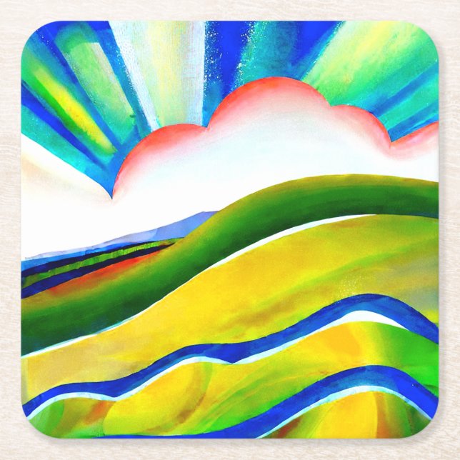 Dessous-de-verre Carré En Papier Paysage de Sunburst Rainbow (Devant)