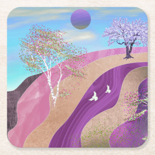 Dessous-de-verre Carré En Papier Paysage des fleurs du printemps