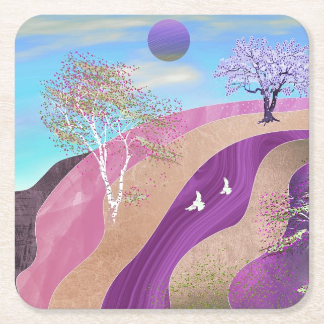Dessous-de-verre Carré En Papier Paysage des fleurs du printemps (Devant)