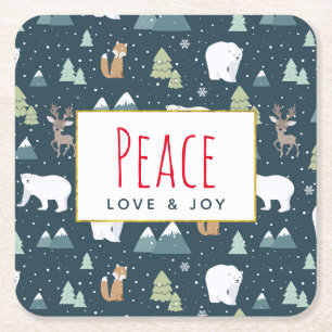Dessous-de-verre Carré En Papier Peace Love & Joy Cute Christmas Animaux Motif