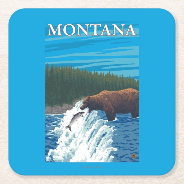 Dessous-de-verre Carré En Papier Pêche d'ours en rivière - Montana (Devant)