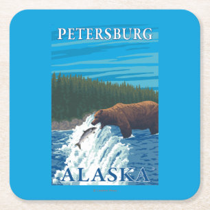 Dessous-de-verre Carré En Papier Pêche d'ours en rivière - Pétersbourg, Alaska