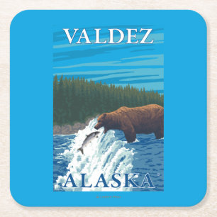 Dessous-de-verre Carré En Papier Pêche d'ours en rivière - Valdez, Alaska