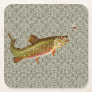 Dessous-de-verre Carré En Papier Pêche vintage à la truite arc-en-ciel