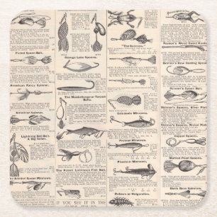 Dessous-de-verre Carré En Papier Pêche vintage leures : pêcheur d'antiquité des ann