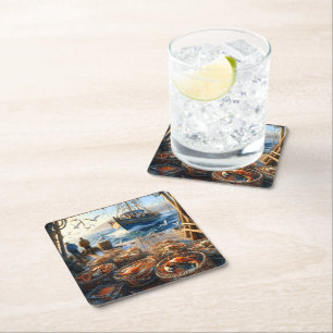 Dessous-de-verre Carré En Papier Pêcheurs à la Twilight ramassant des crabes