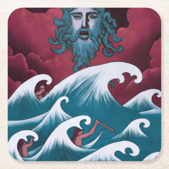 Dessous-de-verre Carré En Papier Peinture à l'huile de Neptune Crimson (Devant)