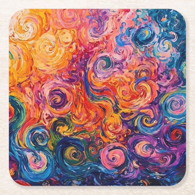 Dessous-de-verre Carré En Papier Peinture à l'huile de tourbillons psychédélique (Devant)