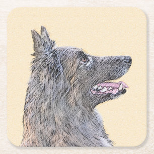 Dessous-de-verre Carré En Papier Peinture belge Tervuren - Cute Original Chien Art