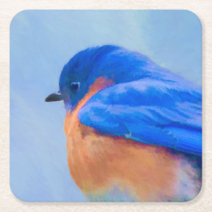 Dessous-de-verre Carré En Papier Peinture Bluebird - Art original pour oiseaux