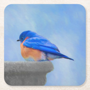 Dessous-de-verre Carré En Papier Peinture Bluebird - Art original pour oiseaux