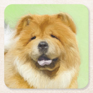 Dessous-de-verre Carré En Papier Peinture Chow Chow - Joli art original chien