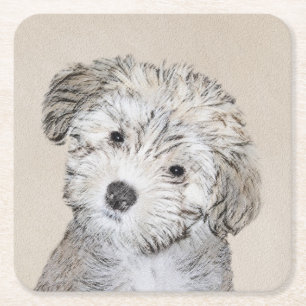 Dessous-de-verre Carré En Papier Peinture de chiot Havanese - Art original de chien