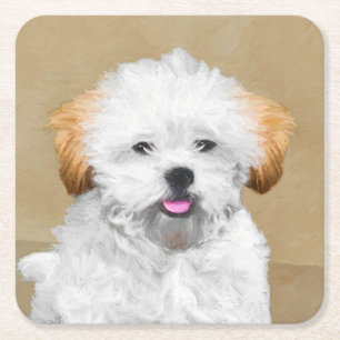 Dessous-de-verre Carré En Papier Peinture de chiot Lhasa Apso - Art de chien origin