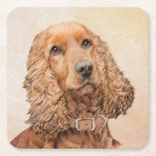 Dessous-de-verre Carré En Papier Peinture de Cocker Spaniel Anglais - Art Canin Ori