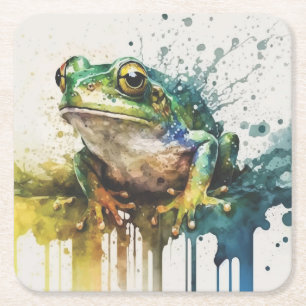 Dessous-de-verre Carré En Papier Peinture de grenouille semi-Abstraite très Cool