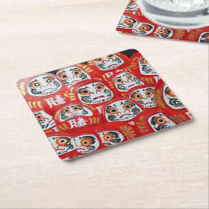 Dessous-de-verre Carré En Papier Peinture de poupées Daruma par Alfred Fox