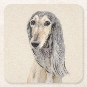 Dessous-de-verre Carré En Papier Peinture de Saluki (Faune) - Cute Original Chien A