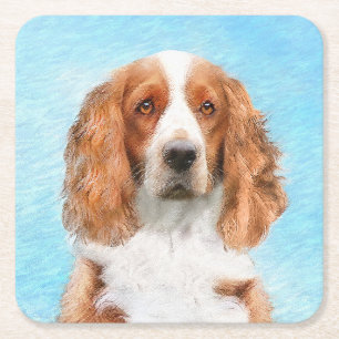 Dessous-de-verre Carré En Papier Peinture d'espagnol Welsh Springer - Art original 