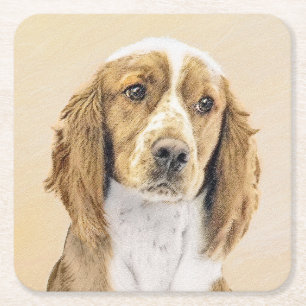 Dessous-de-verre Carré En Papier Peinture d'espagnol Welsh Springer - Art original 