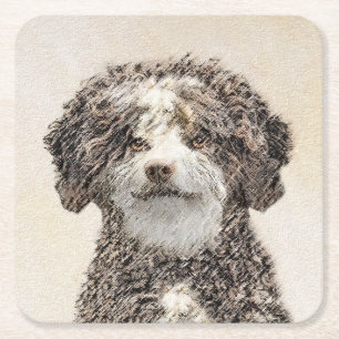 Dessous-de-verre Carré En Papier Peinture espagnole de chien d'eau - jolie art orig