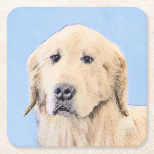 Dessous-de-verre Carré En Papier Peinture Golden Retriever - Joli art original chie