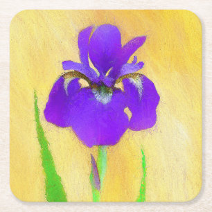 Dessous-de-verre Carré En Papier Peinture Iris à pois pourpre - Chien original mign