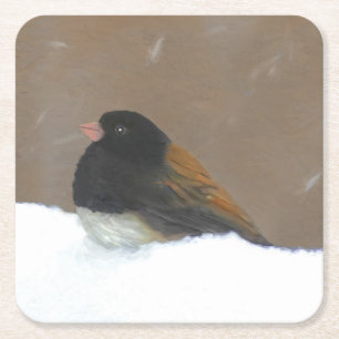 Dessous-de-verre Carré En Papier Peinture Junco foncée - Art original pour oiseaux