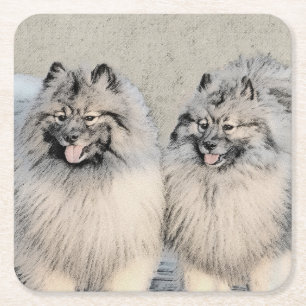 Dessous-de-verre Carré En Papier Peinture Keeshond Brothers - Art Chien original