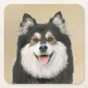 Dessous-de-verre Carré En Papier Peinture Lapphund Finlandaise - Joli art original 