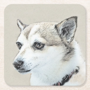Dessous-de-verre Carré En Papier Peinture norvégienne Lundehund - Art original chie