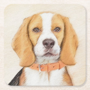 Dessous-de-verre Carré En Papier Peinture originale de chien Beagle Hound Art anima