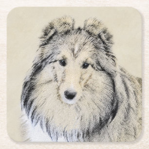 Dessous-de-verre Carré En Papier Peinture Shetland Sheepdog - Jolie art original ch