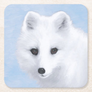 Dessous-de-verre Carré En Papier Peinture sur Fox arctique - Art original de la fau