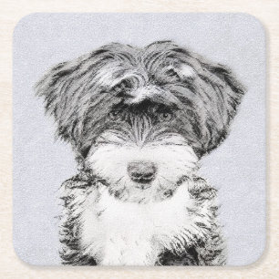 Dessous-de-verre Carré En Papier Peinture Tibétaine Terrier - Cute Original Chien A