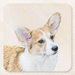 Dessous-de-verre Carré En Papier Pembroke Welsh Corgi Peinture - Art Chien original