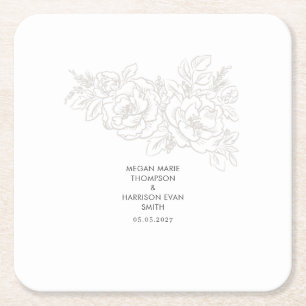 Dessous-de-verre Carré En Papier Peonies élégant coin fleur