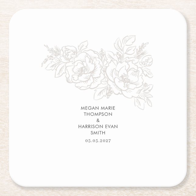 Dessous-de-verre Carré En Papier Peonies élégant coin fleur (Devant)