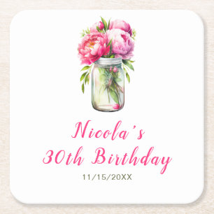 Dessous-de-verre Carré En Papier Peonies roses Mason Jar Anniversaire