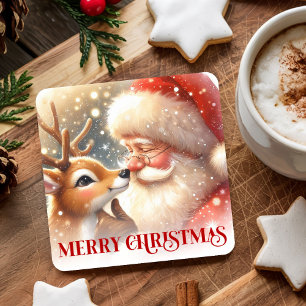 Dessous-de-verre Carré En Papier Père Noël aimant la fête Rudolph Tasses de Noël