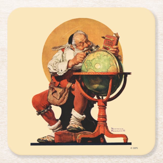 Dessous-de-verre Carré En Papier Père Noël au monde (Devant)
