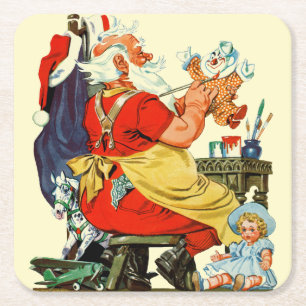 Dessous-de-verre Carré En Papier Père Noël au travail