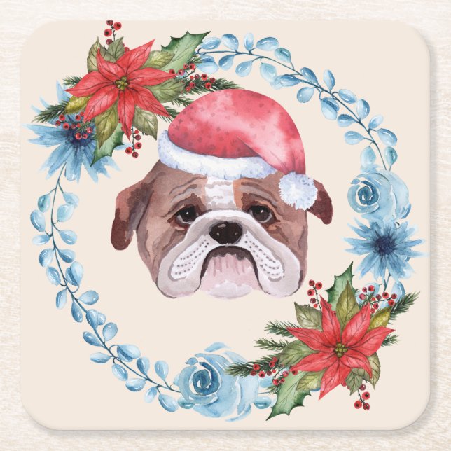 Dessous-de-verre Carré En Papier Père Noël Casquette Bulldog Holiday (Devant)