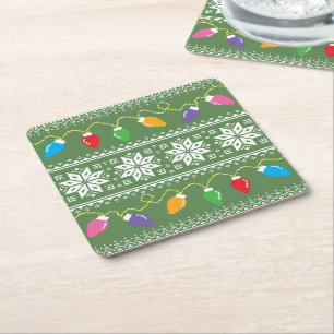 Dessous-de-verre Carré En Papier Père Noël hideux flocons de neige lumières de Noël