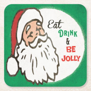 Dessous-de-verre Carré En Papier Père Noël Holiday Cocktail Party Retro Green Red